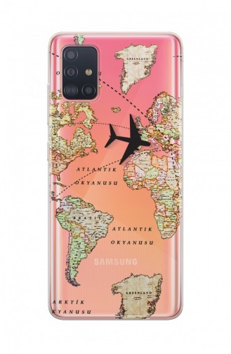 Transparan Dünya Haritası Tasarımlı Samsung Galaxy A51 Telefon Kılıfı Wd100