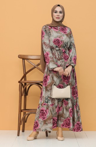 Beli Lastikli Kuşaklı Elbise 1062-04 Lila