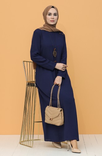 Navy Blue Hijab Dress 7002-03