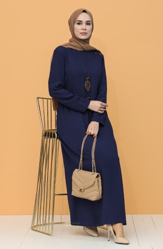 Navy Blue İslamitische Jurk 7002-03