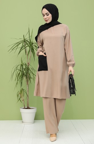 Cepli Tunik Pantolon İkili Takım 2349-06 Vizon