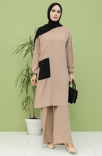 Cepli Tunik Pantolon İkili Takım 2349-06 Vizon