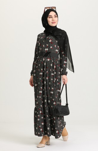 Schwarz Hijab Kleider 4300-01