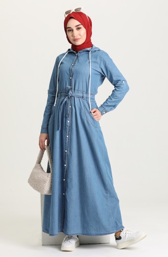Jeansblau Hijab Kleider 6093-01