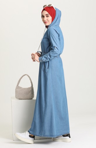 Jeansblau Hijab Kleider 6093-01