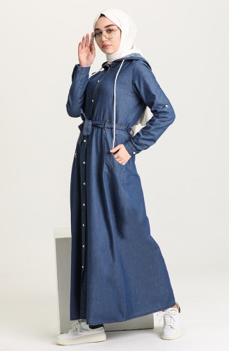 Kuşaklı Kot Elbise 6093-02 Lacivert