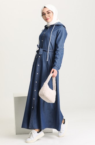 Navy Blue Hijab Dress 6093-02
