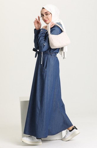 Navy Blue Hijab Dress 6093-02