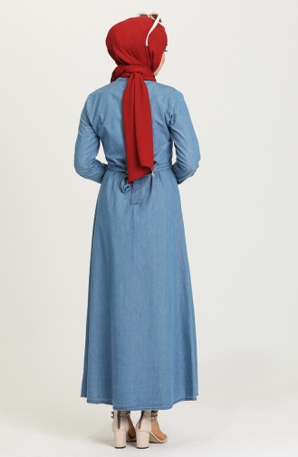 Boydan Düğmeli Kot Elbise 8232-01 Kot Mavi