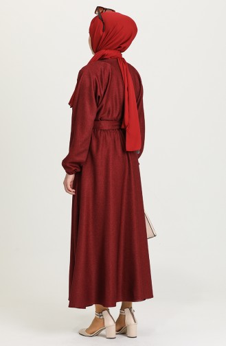 Beli Lastikli Kuşaklı Elbise 5621-02 Bordo