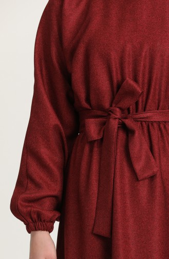 Beli Lastikli Kuşaklı Elbise 5621-02 Bordo