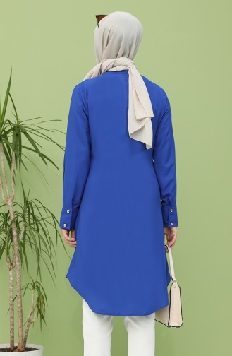 Kravat Yaka Düğmeli Tunik 5003-06 Saks