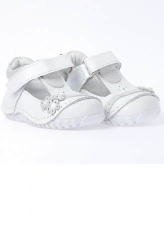 Kiko Kids Teo 130 100 Deri Orto Pedik Cırtlı Kız Çocuk Ayakkabı Beyaz Gümüş