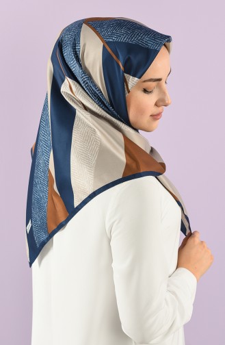 Karaca Twill Eşarp 90783-11 Lacivert Kahverengi