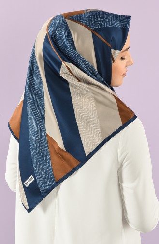 Karaca Twill Eşarp 90783-11 Lacivert Kahverengi