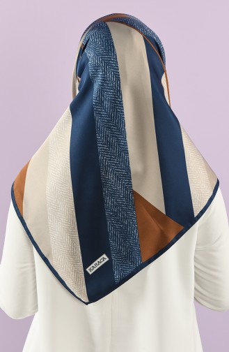 Karaca Twill Eşarp 90783-11 Lacivert Kahverengi