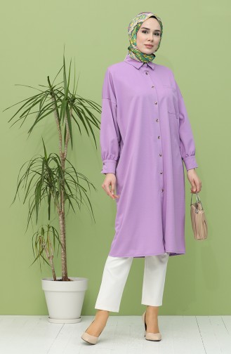 Düğmeli Cepli Tunik 1405-03 Lila