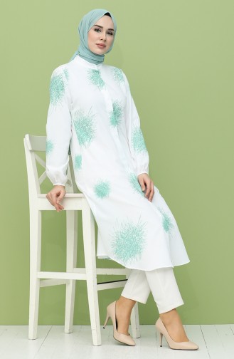 Desenli Tunik 3193-03 Zümrüt Yeşili