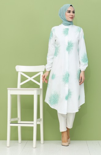 Desenli Tunik 3193-03 Zümrüt Yeşili