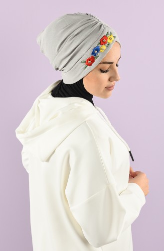 Çiçekli Çapraz Bone 9028-05 Gümüş Gri