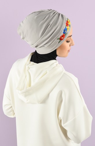 Çiçekli Çapraz Bone 9028-05 Gümüş Gri