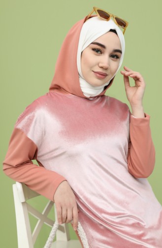 Kadife Tunik Pantolon İkili Takım 5620-02 Gül Kurusu