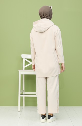 Kadife Tunik Pantolon İkili Takım 5620-03 Krem