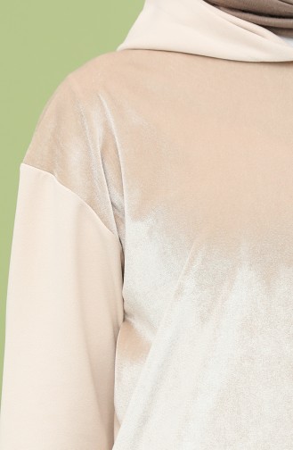 Kadife Tunik Pantolon İkili Takım 5620-03 Krem