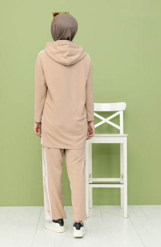 Kadife Tunik Pantolon İkili Takım 5620-05 Bej