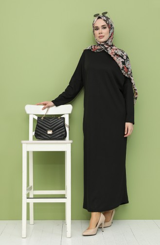 Yarasa Kol Elbise 5555-01 Siyah