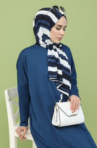 Yarasa Kol Elbise 5555-02 İndigo