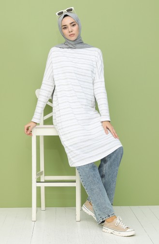 Çizgili Tunik 8231-01 Ekru