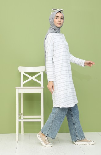 Çizgili Tunik 8231-01 Ekru