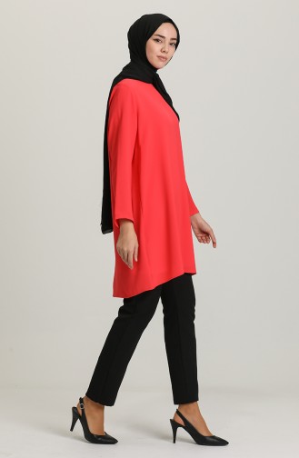 Bisiklet Yaka Tunik 0107-01 Mercan