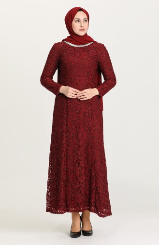 Claret Red Hijab Evening Dress 2054-06