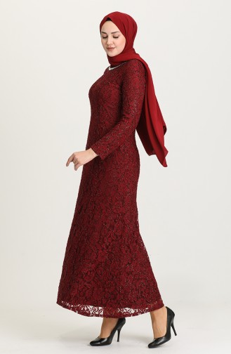 Claret Red Hijab Evening Dress 2054-06
