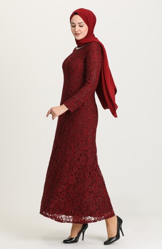 Robe de Soirée a Dentelle Grande Taille 2054-06 Bordeaux 2054-06