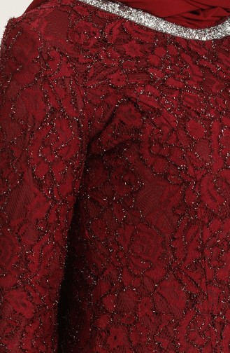 Claret Red Hijab Evening Dress 2054-06