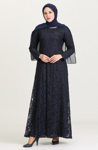 Robe de Soirée a Dentelle Grande Taille 2054-01 Bleu Marine 2054-01