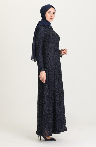 Grosse Grösse Spitze Beschichtetes Abendkleid 2054-01 Dunkelblau 2054-01