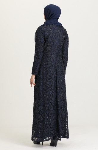 Large Size Lace V-neck Evening Dress 2054-01 Navy Blue 2054-01