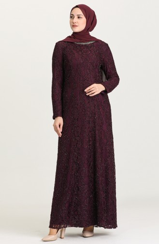 Large Size Lace Overlay Evening Dress 2054-04 Purple 2054-04
