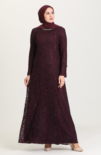 فستان سهرة بتصميم من الدانتيل وبمقاسات كبيرة 2054-04 لون بنفسجي 2054-04