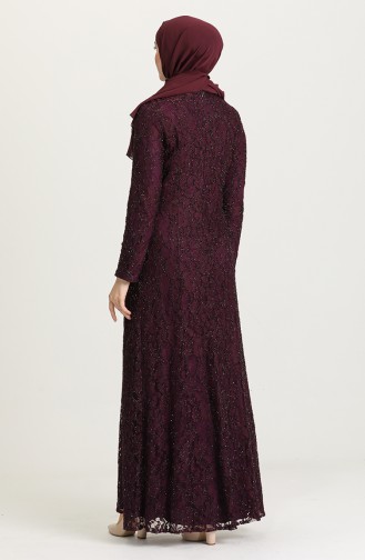 فستان سهرة بتصميم من الدانتيل وبمقاسات كبيرة 2054-04 لون بنفسجي 2054-04