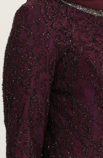 Large Size Lace Overlay Evening Dress 2054-04 Purple 2054-04