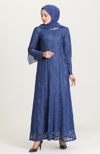فستان سهرة بتصميم دانتيل 2054-05 لون أزرق 2054-05