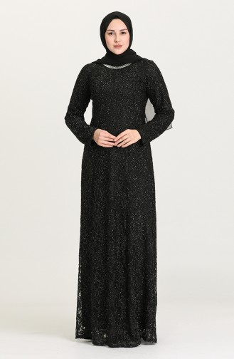 Large Size Lace Overlay Evening Dress 2054-03 Black 2054-03