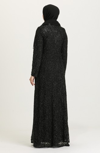 Large Size Lace Overlay Evening Dress 2054-03 Black 2054-03