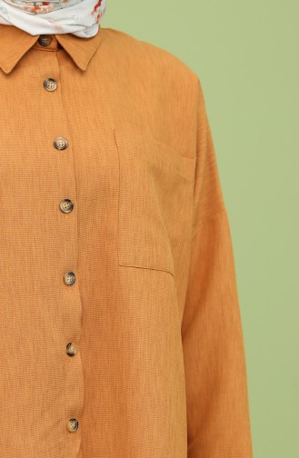 Düğmeli Tunik Pantolon İkili Takım 1410-05 Hardal