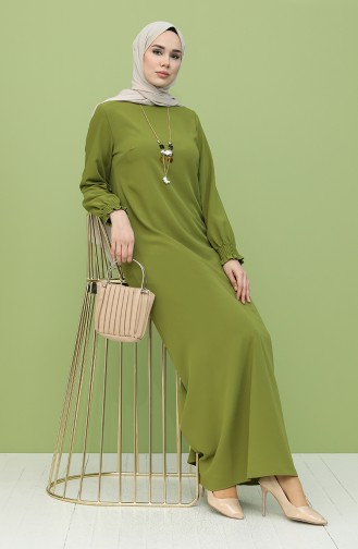 Kolyeli Elbise 1003-10 Fıstık Yeşil